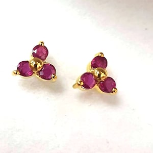 Natural Siam Red Ruby Earrings, Sterling Silver, Studs earring, July Birthstone, Handmade Engagement Gift For Women Her, Thailand jewelry