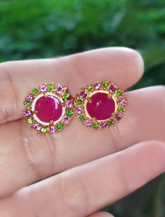 Gold plated ruby earrings best sale