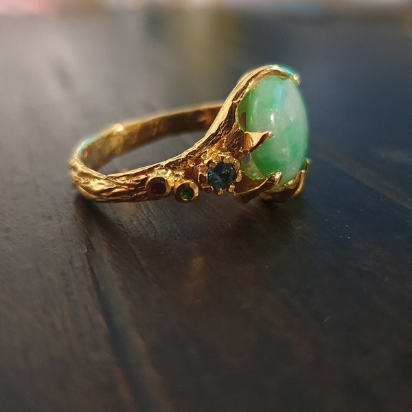 Handmade Sterling Silver Green Jade Ring For Women- Green Jade Ring- Handmade Craft Ring- Christmas Clearance- Natural jade gemstones