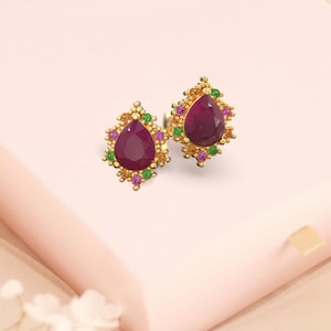 Ruby earring Silver , Gold Red ruby, Natural ruby ring, Stud earring,  July Birthstone, Handmade jewelry , Gift For Women, Thailand jewelry