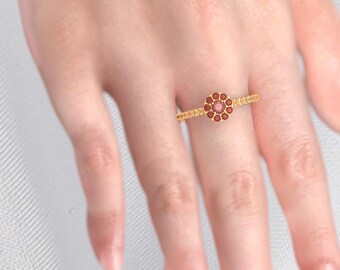 Natural Red Ruby Ring: 925 Silver, 18k Gold Plated, July Birthstone