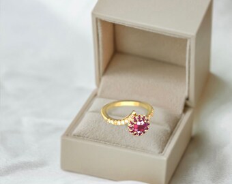 Bague rubis en argent sterling plaqué or : pierre de naissance de juillet