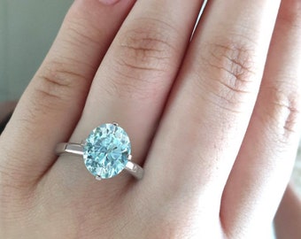 Natural Aquamarine Gemstones Ring,Fine Silver jewelry for woman, Statement Ring of Birthstone jewelry gift ,Thailand jewelry