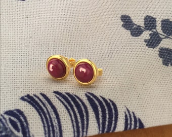 6 mm natural Ruby gemstone Stud Earrings Gold Plated Silver, Jewelry Thailand, Earring, July Birthday for her handmade jewelry for everyday