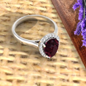 2.60Ct Natural Rhodolite Garnet Ring, January Birthstone, Silver Ring for woman, Natural Ruby, Engagement ring Thailand jewelry