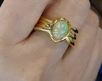 Oval Fire Opal Ring, Sterling silver Elegant Opal Ring, White Opal Sterling silver Ring ,gift for herThailand jewelry