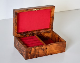 Luxury Jewelry Box Made Of Thuya Wood Burl With Velvet Lined tray for two level of storage