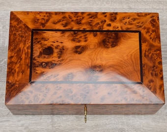 Personalized Wood keepsake box 10"x6" Solid wood Memory box made of Thuya Wood Burl