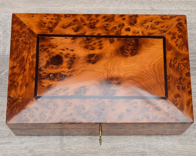 Personalized Wood keepsake box 10"x6" Solid wood Memory box made of Thuya Wood Burl