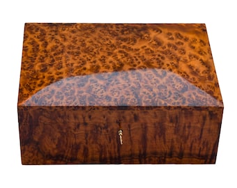 Handmade Thuya Wood Burl Jewelry Box , Unique Lockable Wooden Chest , engraved Memory Couple Gift, Buy 3 Get 50% Off coupon code "SAVE50"