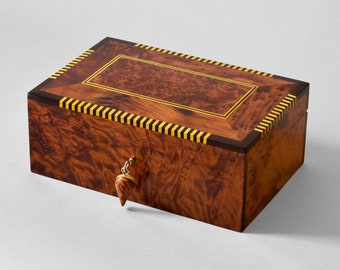 Jewelry Box Wood Burl , Wood Box With Lock ,velvet Lined