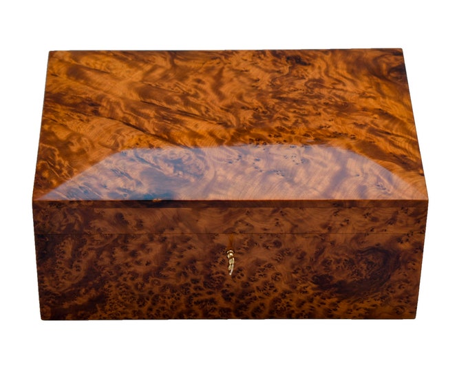 Luxury Jewelry Box Made Of Thuya Wood Burl With Velvet Lined tray for two level of storage