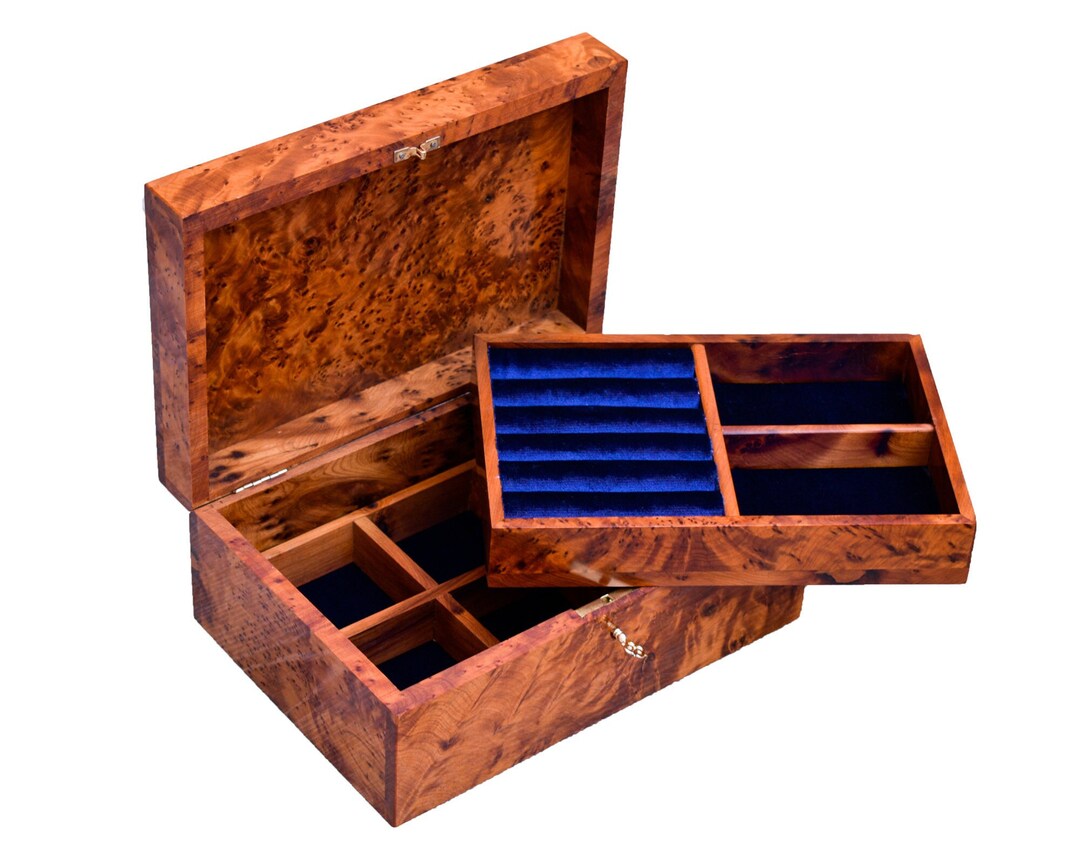 Jewelry Box Wood Burl , Jewelry Box With Lock ,velvet Lined Wooden Ring ...