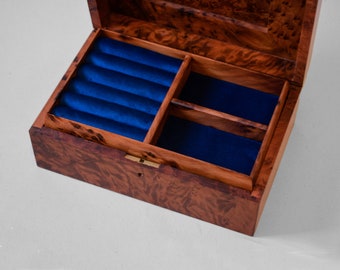 Jewelry Box Wood Burl , Wood Box With Lock ,velvet Lined