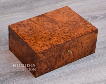 Luxury Jewelry Box Made Of Thuya Wood Burl With Velvet Lined tray for two level of storage