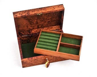 Luxury Jewelry Box Made Of Thuya Wood Burl With Velvet Lined tray for two level of storage