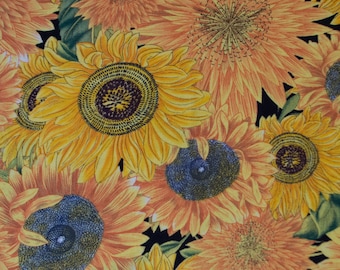 Sunflower Cotton Fabric: Autumn Stylized Print, 1 Yard 26"