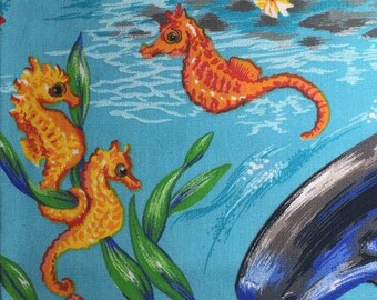 Sea Life Fabric: Dolphins, Seahorse, Coral - 20" x 1 Yard