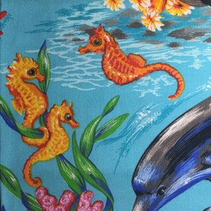 1 Yd 20&quot; Cranston Collections, Print Works Delfine, Tigerfisch, Seepferdchen, Sea Life, Tropischer Fisch, Kaiserfisch, Koralle