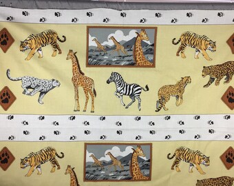 African Wildlife, FABRIC COUNTRY Lions, Zebras, Giraffes, Cheeta, Tiger, Cougar Cotton Fabric Panels (2)