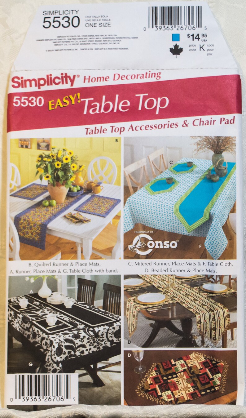 Pattern 5530 Simplicity Home Decorating Table Top Chair Pad Uncut 2003 Free Domestic Shipping