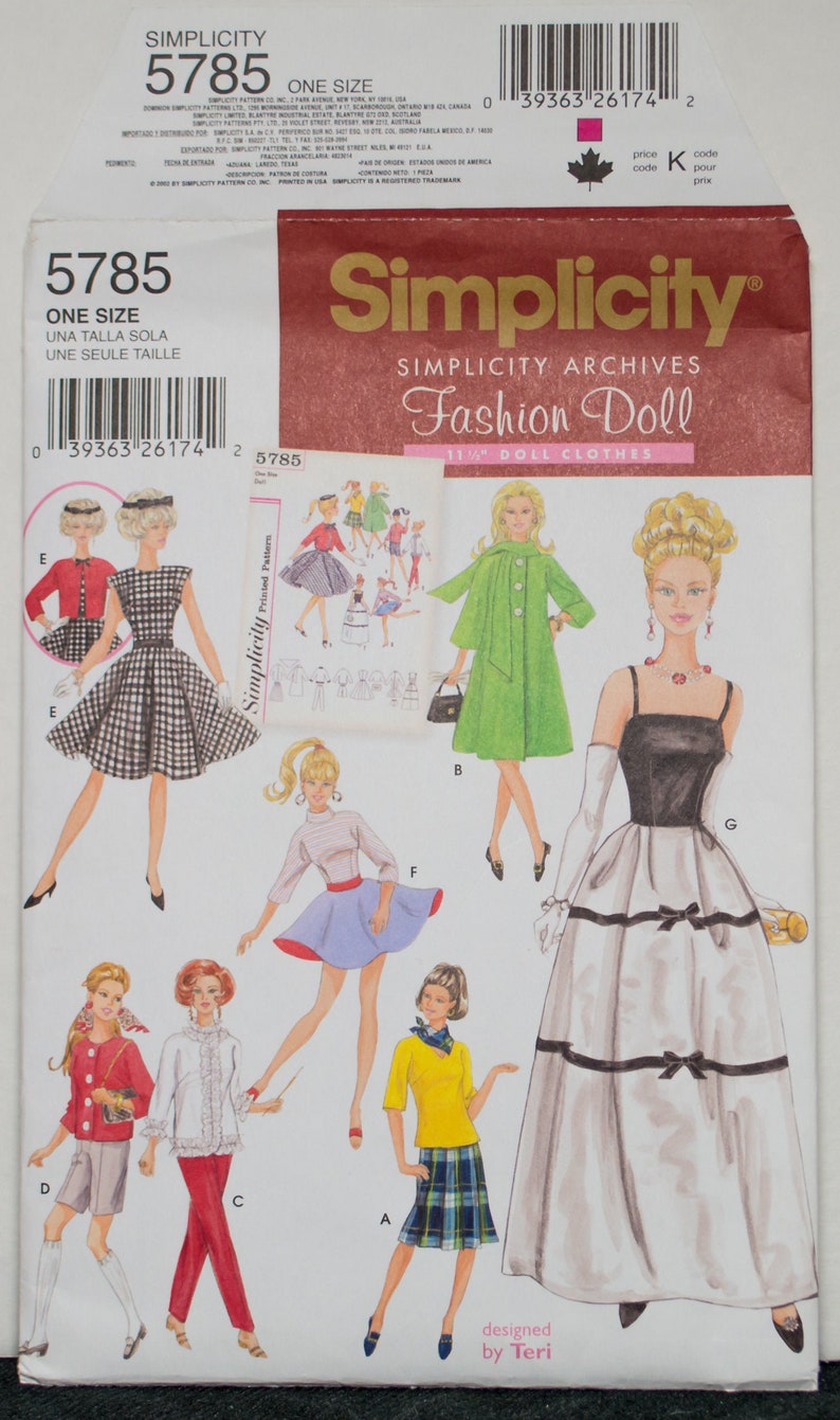 NEW Simplicity Doll Clothes Pattern #5785 for 11" Barbie Dolls NEW Simplicity Doll Clothes Pattern #5785 for 11" Barbie Dolls