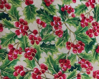 19" Holiday Editions Fabri-Quilt, Inc. Patt # 773 Christmas Holly Red Berries