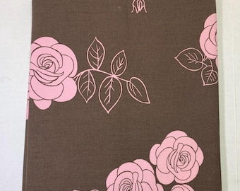 Pink Roses Cotton Fabric: Suling Wang Brown Floral Print (1 Yard 16")