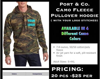 Port and Co Camo fleece pullover hoodies ( with left chest logo Embroidered )