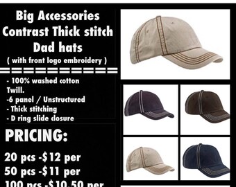 Big Accessories Contrast Thick stitch Dad Hats( with front logo Embroidered )