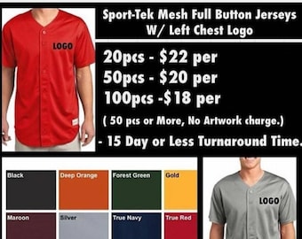 Tough Mesh Full Button Baseball Jerseys ( with chest logo Embroidered )