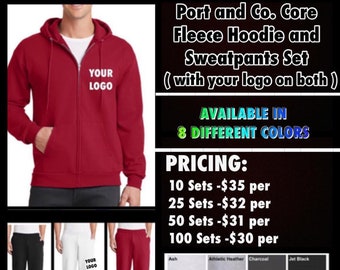 Port and Co. Matching zip up hoodie and sweatpant Set ( With your logo on both )