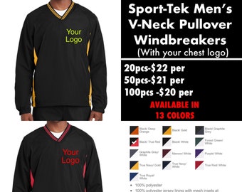 Sport-Tek men’s V-Neck Windbreaker Pullovers ( with chest logo embroidery)