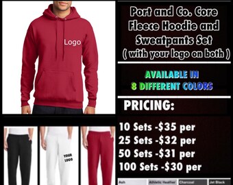 Port and Co. Matching hoodie and sweatpant Set ( With your logo on both )