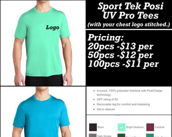 Sport Tek Posi UV tees 100% polyester ( with chest logo Embroidered )