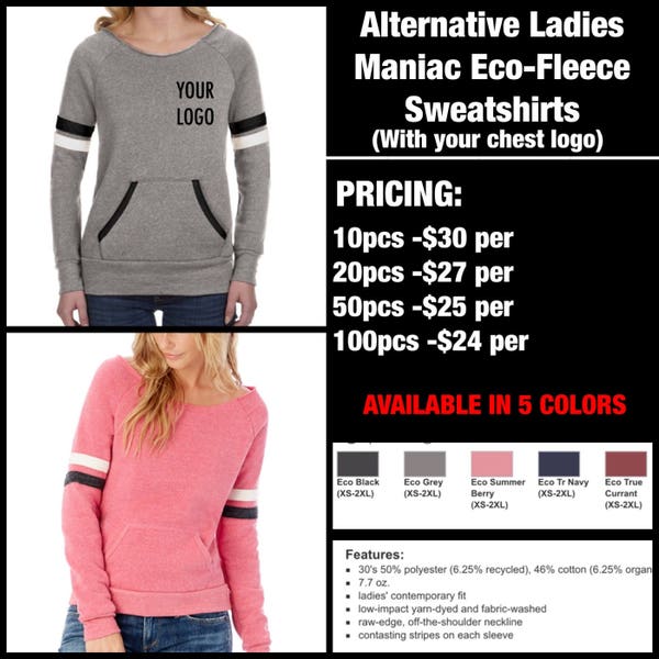 Alternative Ladies Maniac Eco-Fleece sweatshirt ( with chest logo embroidery)