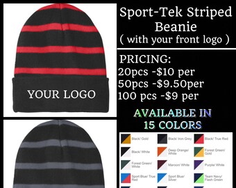 Sport-Tek Striped beanie ( with front logo Embroidered )