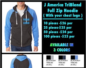 J America TriBlend Full Zip Hoodies  ( with left chest logo Embroidered )