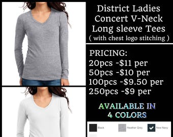 District Ladies Concert Long Sleeve v-Necks ( with chest logo Embroidered )