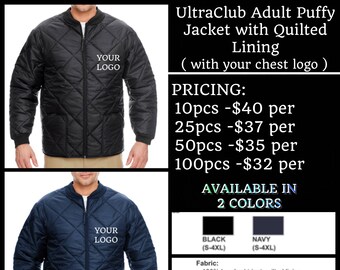 UltraClub Adult Puffy Jacket with Quilted Lining ( with chest logo embroidery)