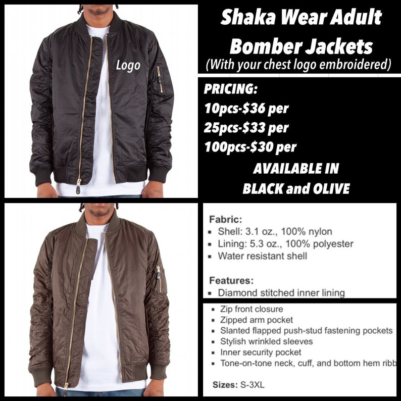 Shaka Wear Bomber Jackets With Your Logo Embroidered - Etsy