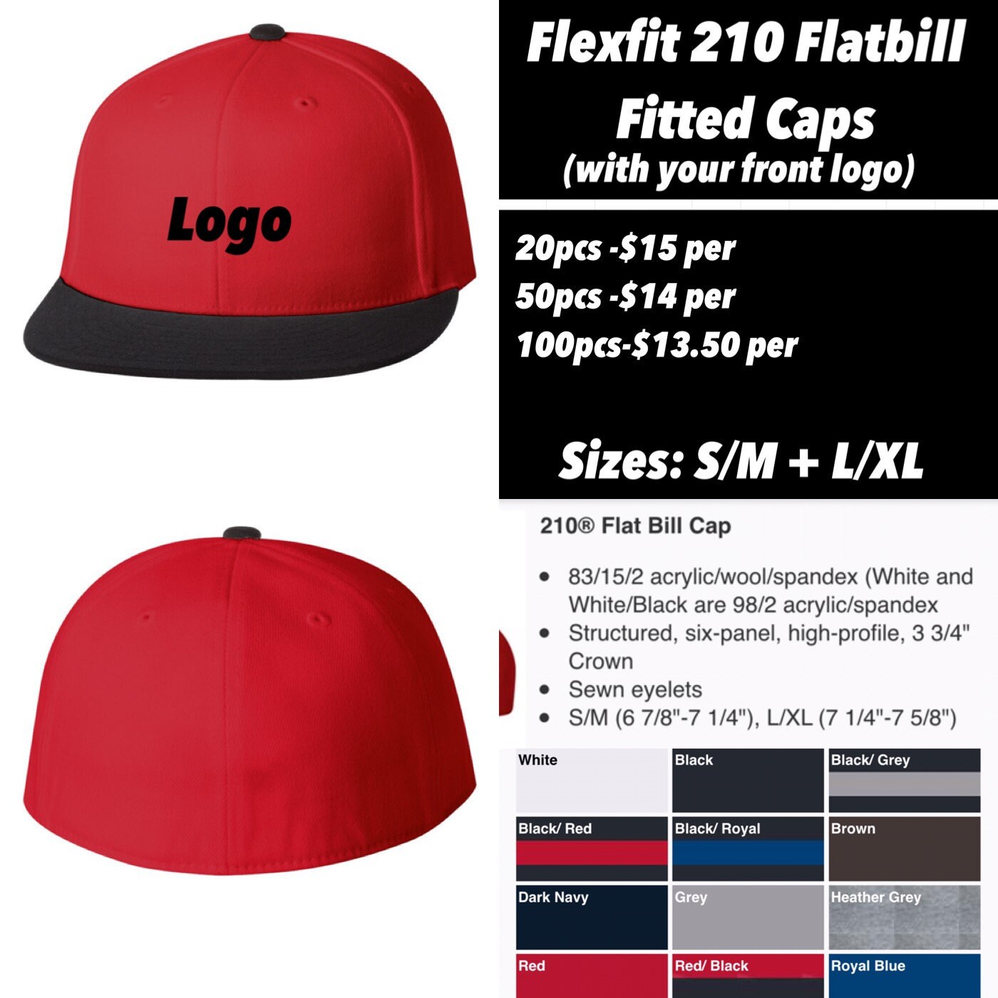 Flexfit 210 Flatbill Fitted Hats With 