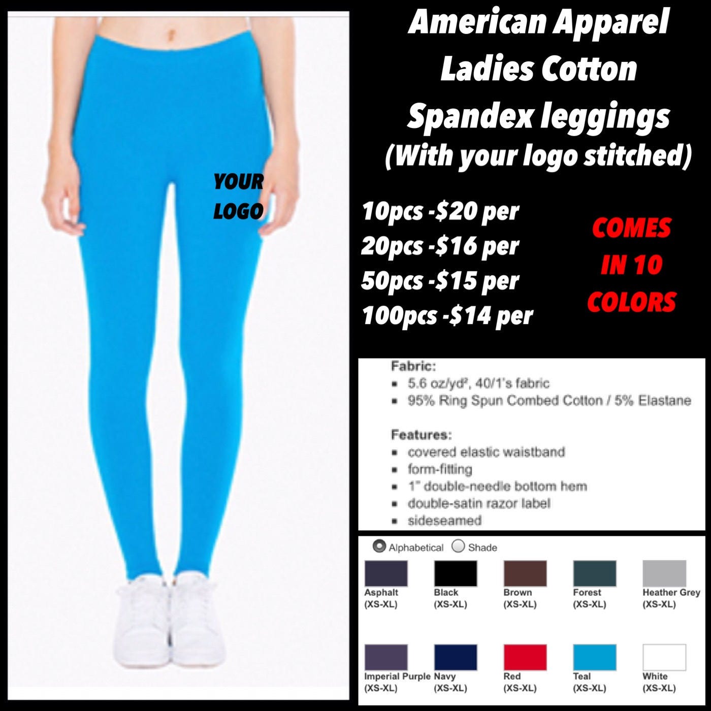 American Apparel Ladies Cotton Spandex Leggings With Leg Logo Embroidered -   Canada