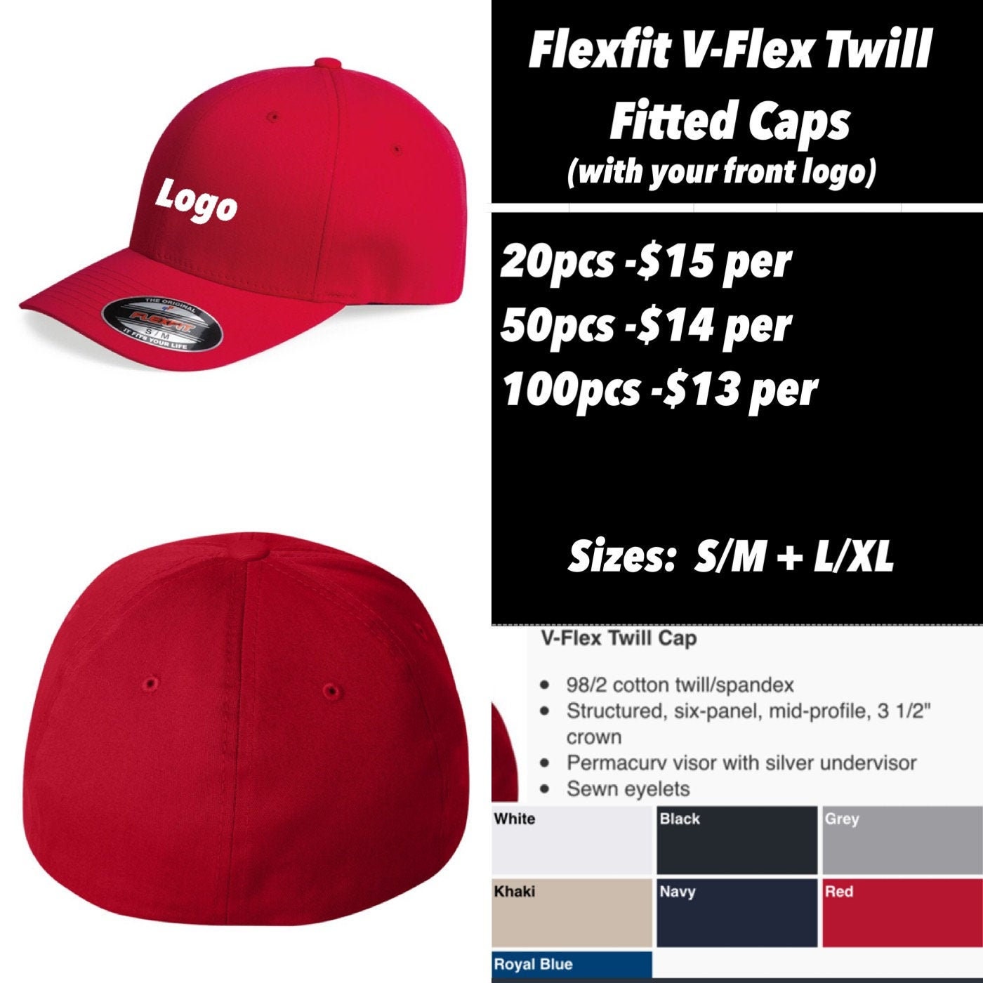 Flexfit V-flex Twill Fitted Hats With 