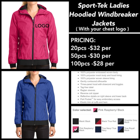 Sport-tek Ladies Hooded Windbreakers With Chest Logo Embroidery -   Canada
