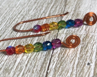 Rainbow spiral earrings