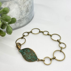 Antique bronze leaf bracelet