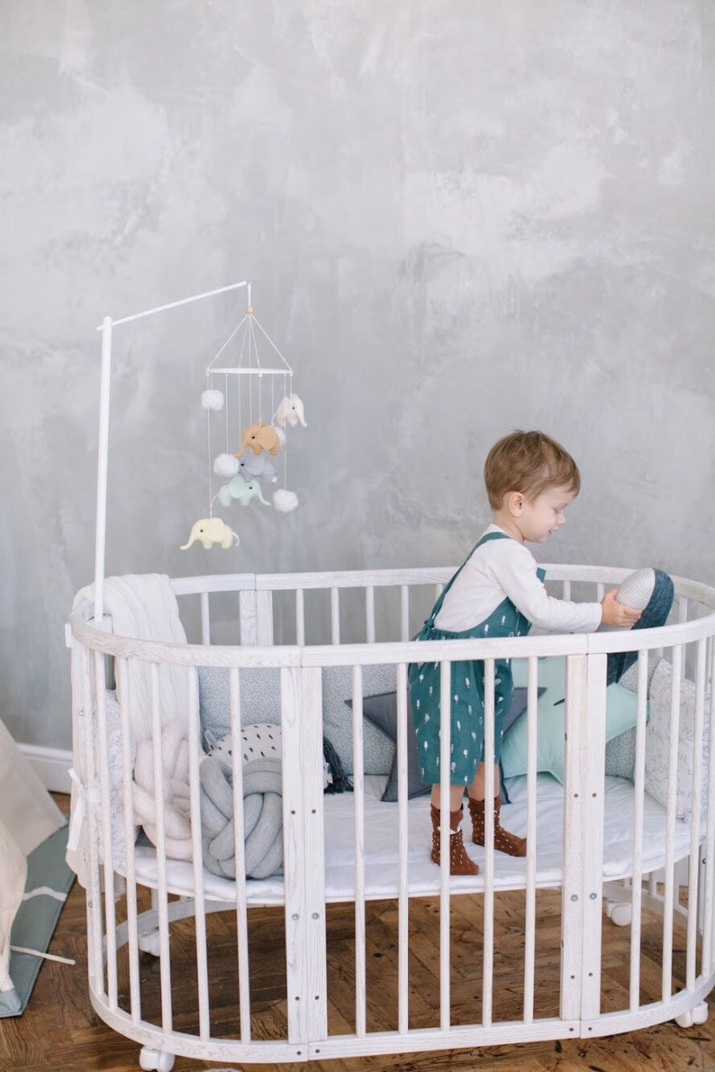 Wood Mobile Arm Baby Stand Holder Attachment Crib Cot White