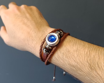 Pulsera de cuero sintético inspirada en juegos de rol de fantasía – Accesorio de cosplay con ranura para orbe intercambiable