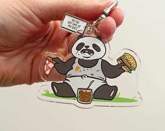 Llavero de dieta del primer día de Chubby Panda: pizza, hamburguesa y Nutella (acrílico)